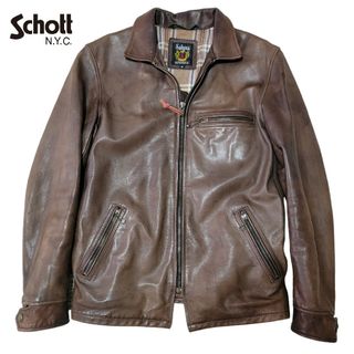 返信ありがとうございました【ユーズド加工】ショット SCHOTT クラシックトラックジャケット M 茶