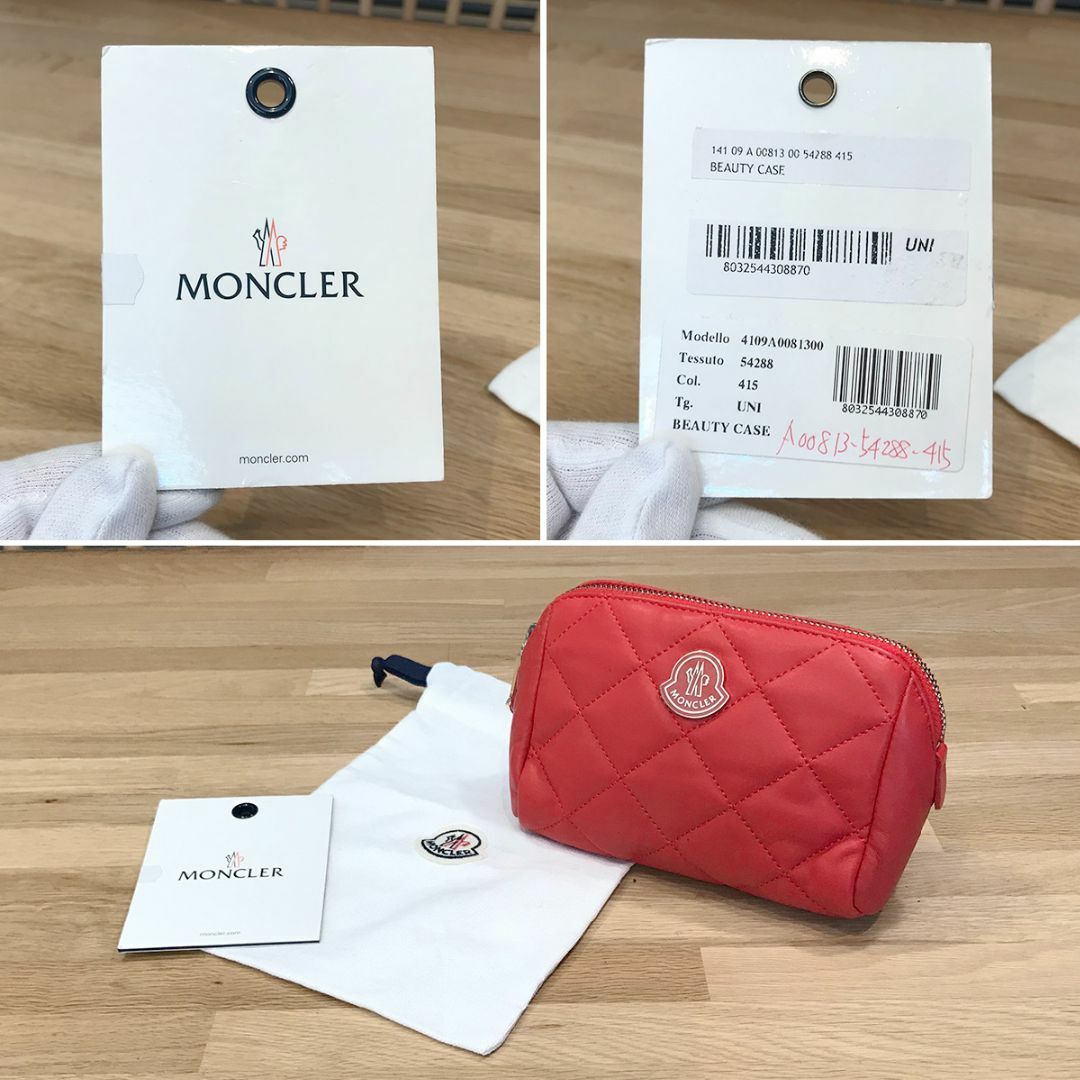 MONCLER(モンクレール)の超美品 モンクレール ビューティケース ラムスキン 化粧ポーチ レッド 赤 レディースのファッション小物(ポーチ)の商品写真