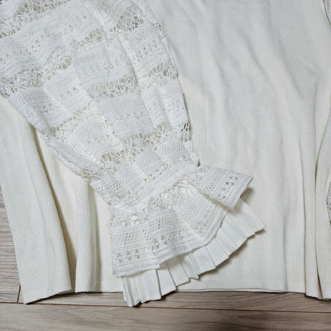 シースルー セーター フリル クロシェ編み風 レディースのトップス(カットソー(長袖/七分))の商品写真