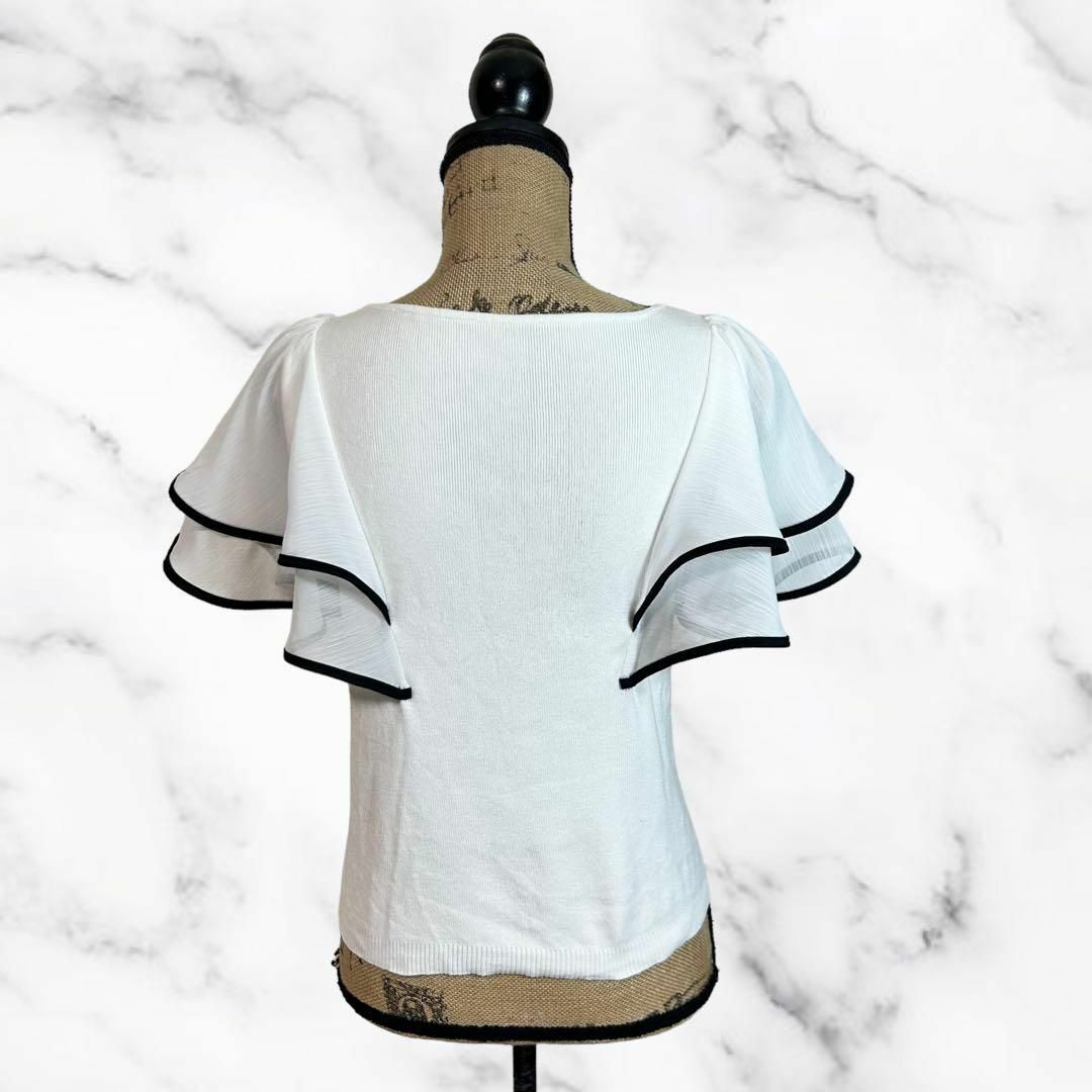 GRL(グレイル)の美品✨【GRL】フリルカットソー　袖透け感　バイカラー　ニット　ホワイト　M レディースのトップス(Tシャツ(半袖/袖なし))の商品写真