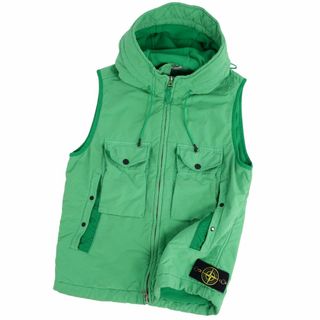 ストーンアイランド(STONE ISLAND)の美品 ストーンアイランド STONE ISLAND ベスト ノースリーブ ジレ フーディー ガーメントダイ 中綿入り アウター メンズ S グリーン(その他)