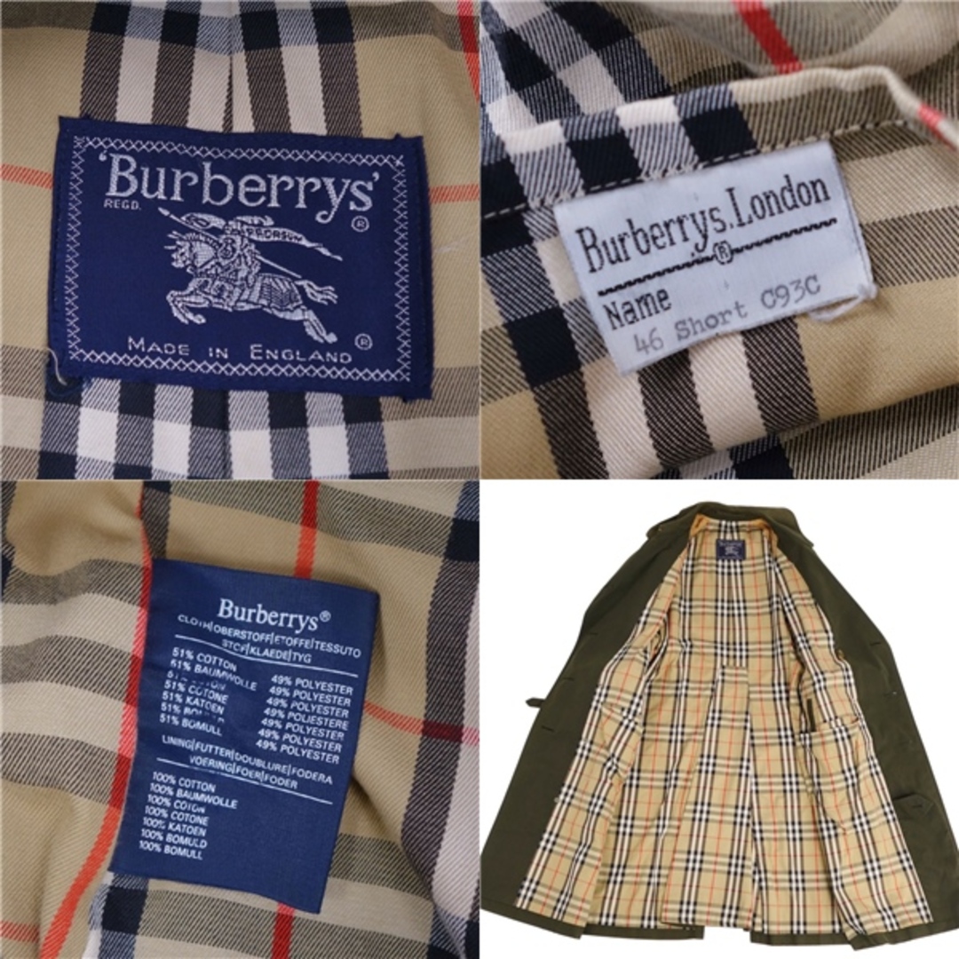 BURBERRY(バーバリー)のVintage バーバリー Burberrys コート トレンチコート 英国製 オイルドコットン 裏チェック アウター メンズ 46SHORT(S相当) オリーブカーキ メンズのジャケット/アウター(トレンチコート)の商品写真