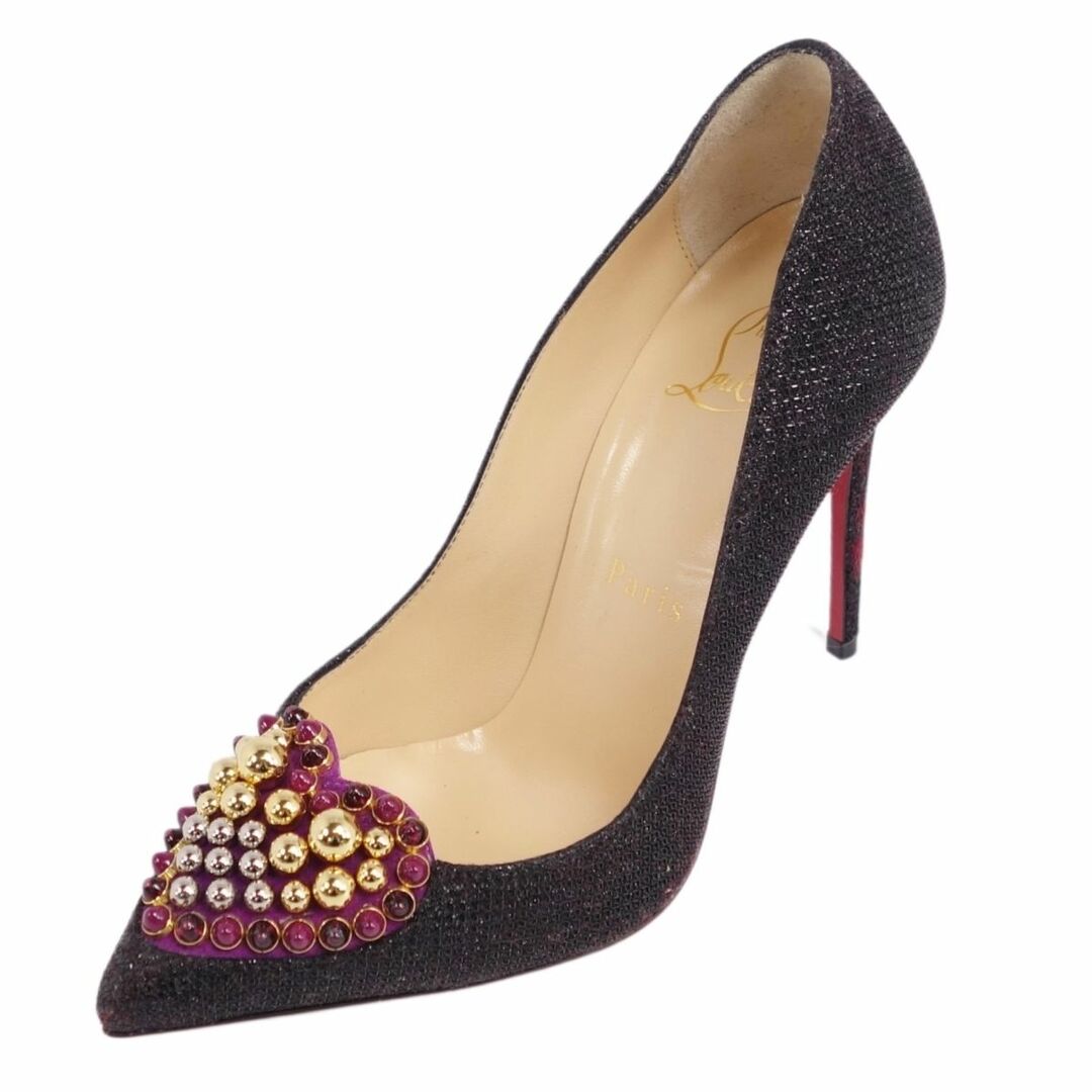 美品 クリスチャンルブタン Christian Louboutin パンプス ヒール ハート スタッズ シューズ レディース 35(22cm相当) ブラック箱袋