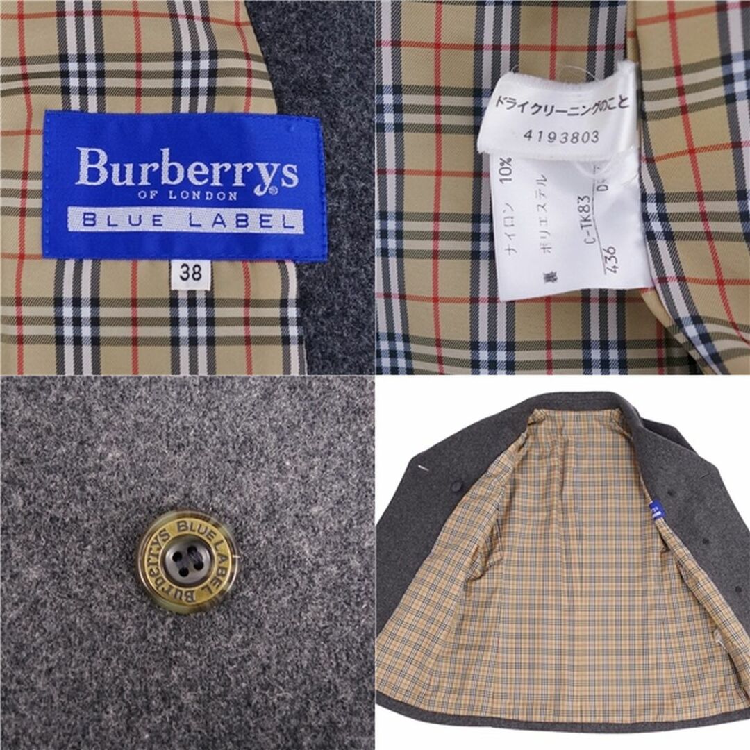 BURBERRY BLUE LABEL(バーバリーブルーレーベル)の美品 バーバリー ブルーレーベル BURBERRY BLUE LABEL コート Pコート ダブルブレスト ウール アウター レディース 38(M相当) チャコールグレー レディースのジャケット/アウター(ピーコート)の商品写真