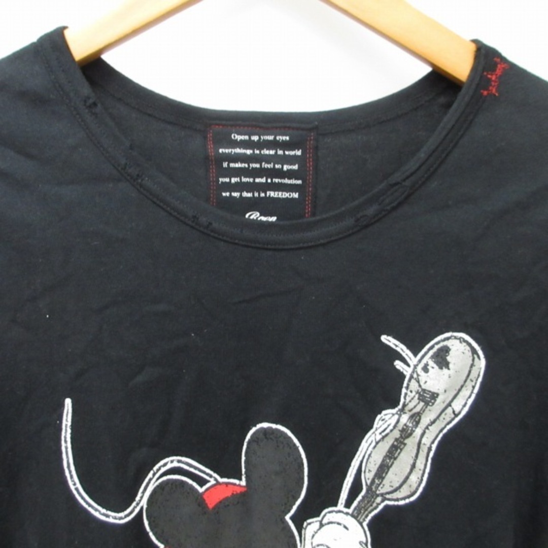 Roen(ロエン)のロエン Tシャツ カットソー 半袖 プリント ダメージ加工 黒 46 STK メンズのトップス(Tシャツ/カットソー(半袖/袖なし))の商品写真