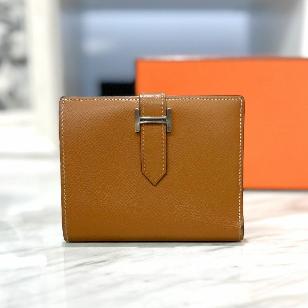 Hermes - 美品☆ エルメス ベアン コンパクト エプソン ゴールド □J