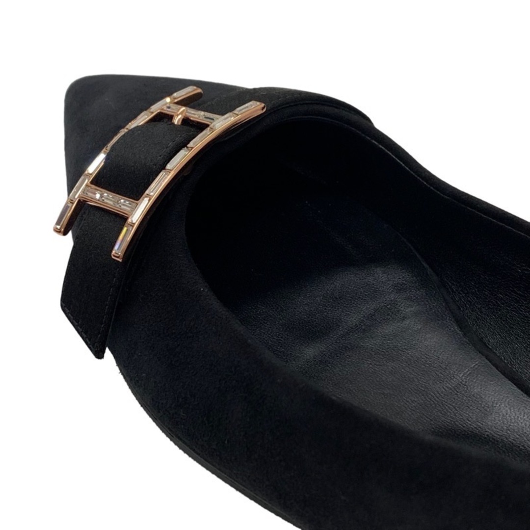 Hermes(エルメス)のエルメス HERMES フラットシューズ フラットパンプス 靴 シューズ Hバックル ビジュー スエード サテン ブラック レディースの靴/シューズ(ハイヒール/パンプス)の商品写真