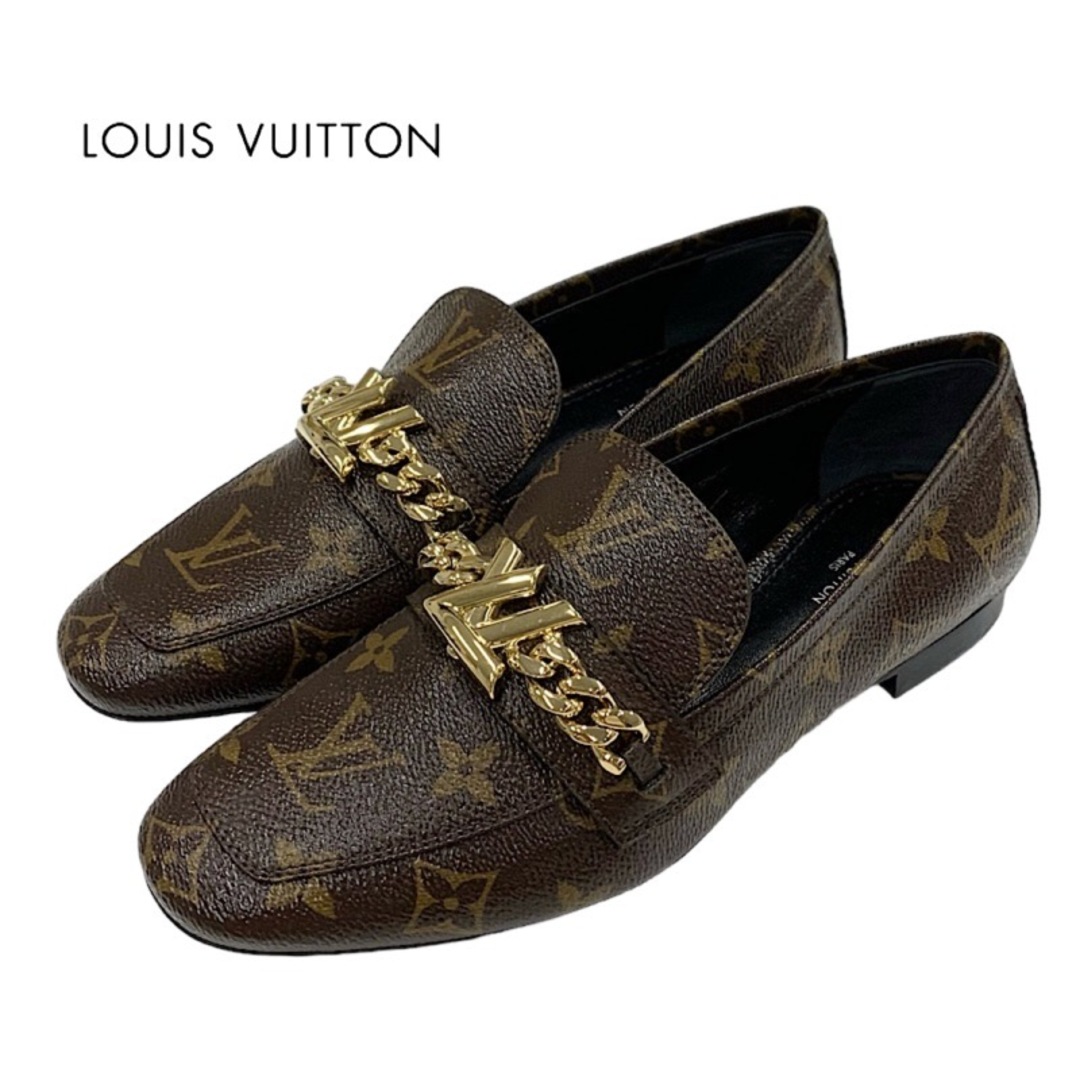 未使用 ルイヴィトン LOUIS VUITTON アッパーケースライン モノグラム ローファー フラットシューズ LV金具 チェーン レザー ブラウンレザー