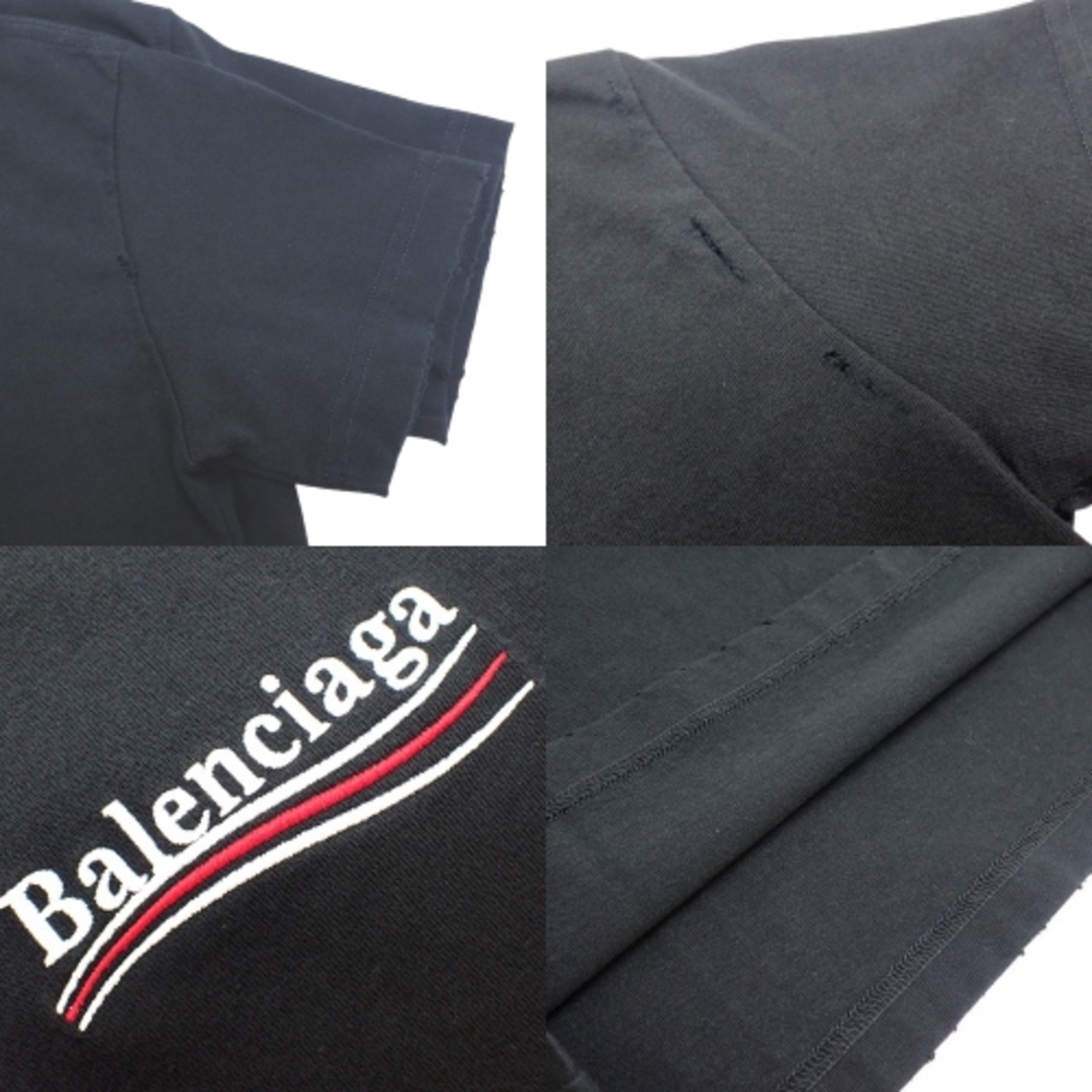 Balenciaga(バレンシアガ)のBALENCIAGA(バレンシアガ) ダメージ加工 ロゴ Tシャツ トップス アパレル ファッション 半袖 刺繍 S コットン ポリウレタン ブラック黒 レディース 40802075561【中古】【アラモード】 レディースのトップス(Tシャツ(半袖/袖なし))の商品写真