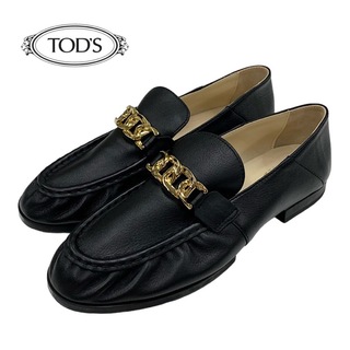トッズ TOD'S ローファー 革靴 フラットシューズ 靴 シューズ チェーン レザー ブラック 黒 ゴールド(ローファー/革靴)