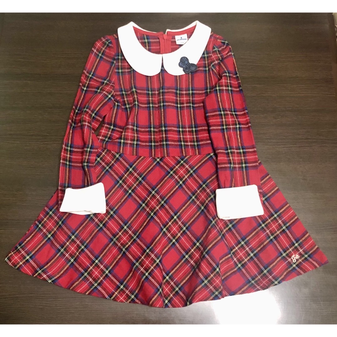 クリスマスカラー☆赤チェックワンピース キッズ/ベビー/マタニティのキッズ服女の子用(90cm~)(ワンピース)の商品写真