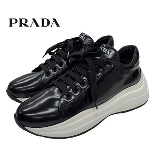 プラダ(PRADA)のプラダ PRADA スニーカー 靴 シューズ ロゴ レザー ブラック 黒(スニーカー)