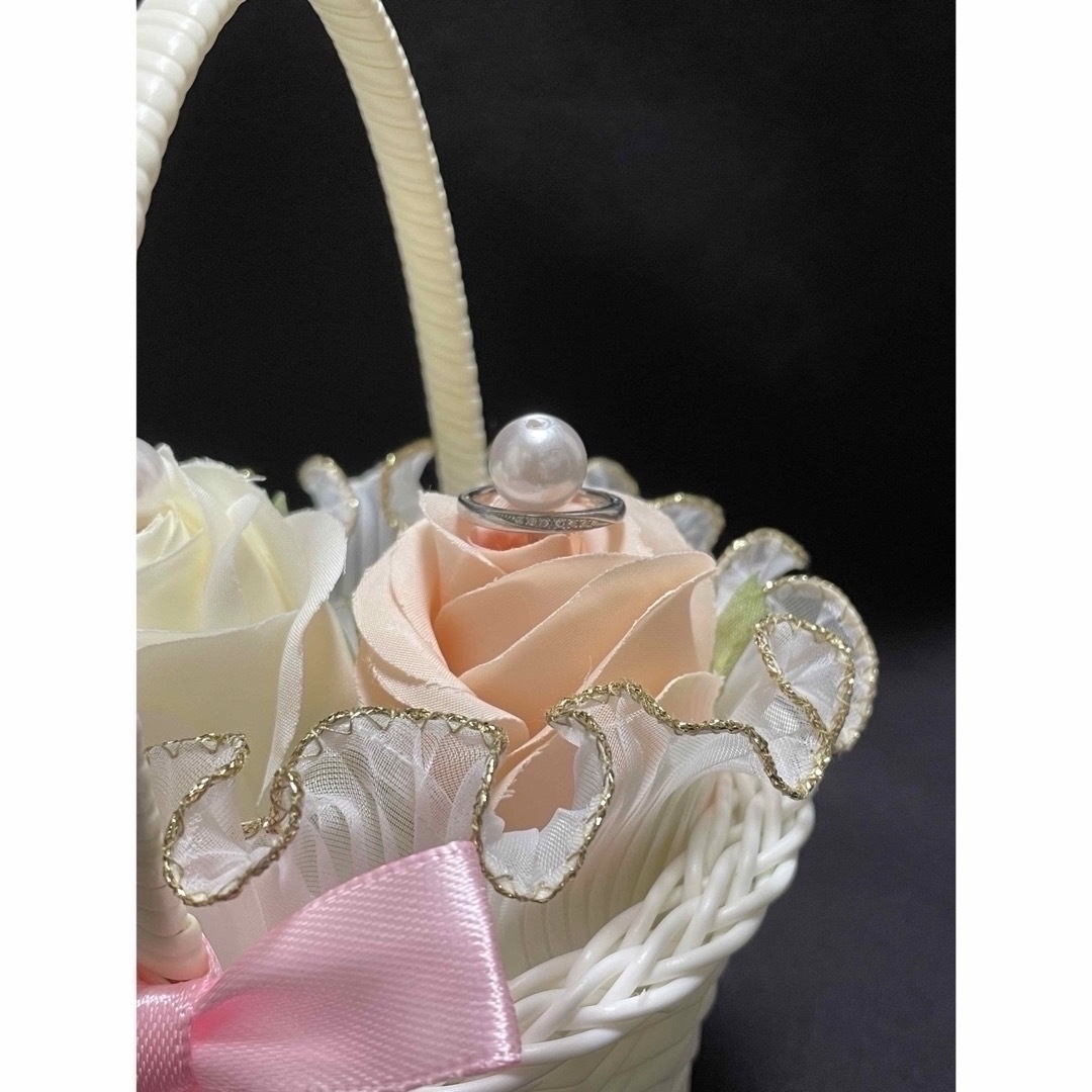 【全5種】ミニ花かごのリングピロー〈ピンク ver〉 ハンドメイドのウェディング(リングピロー)の商品写真