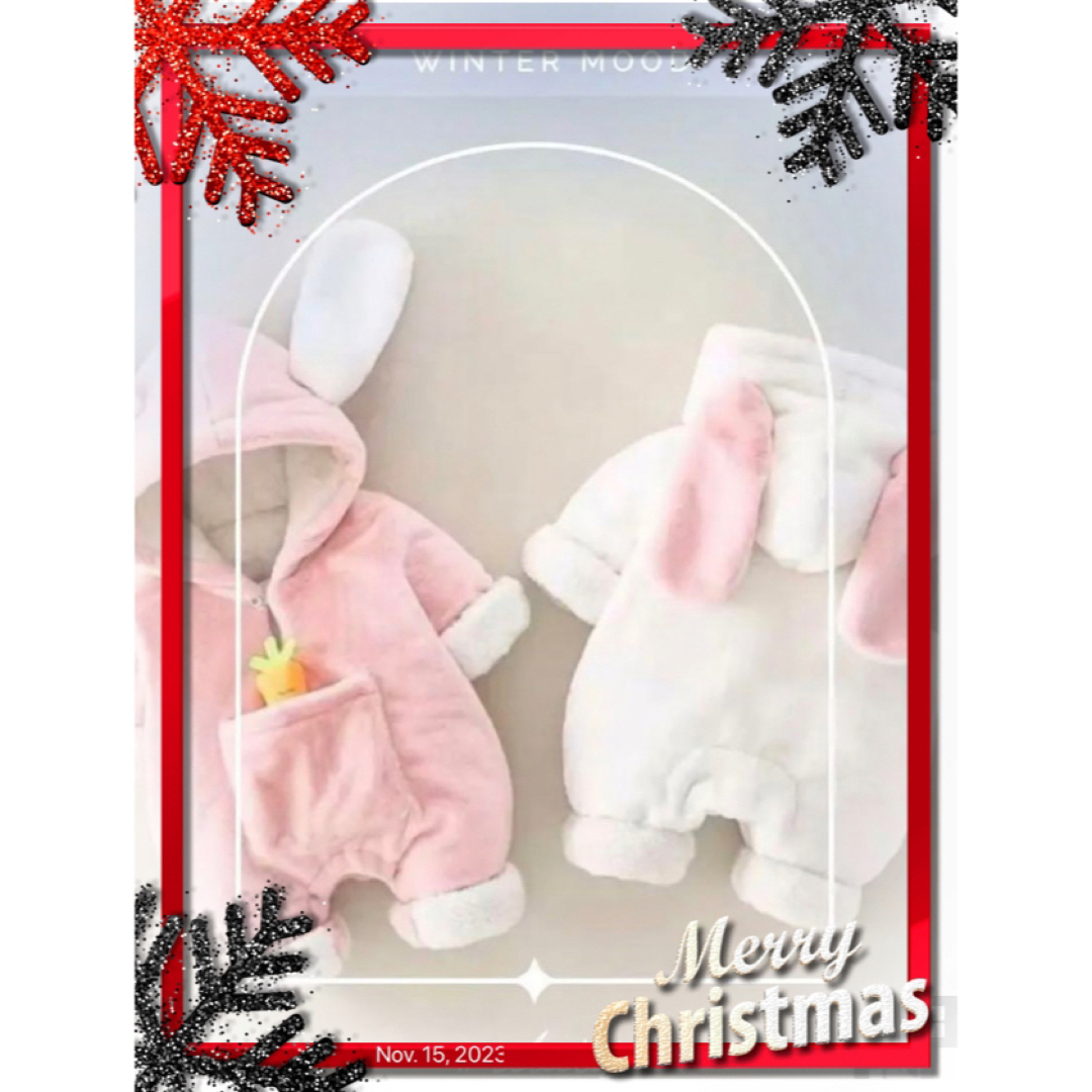 クリスマスプレゼント‼️ベビー服　ロンパース　ピンク　女の子　フカ素材 キッズ/ベビー/マタニティのベビー服(~85cm)(ロンパース)の商品写真