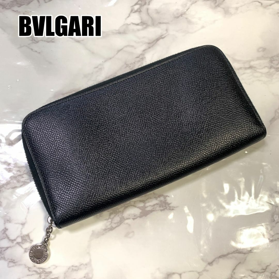 BVLGARI - ブルガリ 長財布 ブラック ラウンドファスナー シルバー