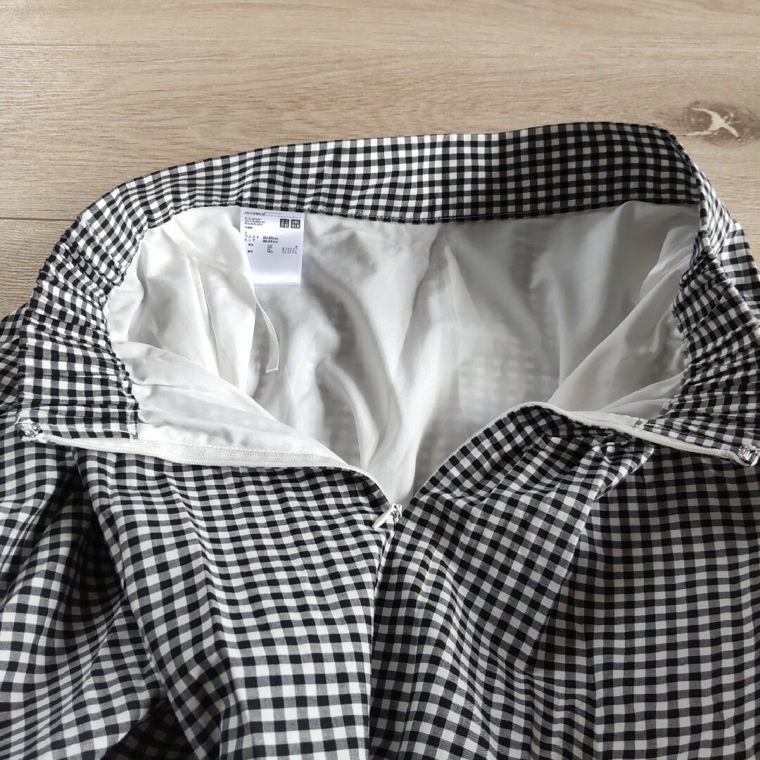 UNIQLO(ユニクロ)の試着のみ！ユニクロ 白黒ギンガムチェック ポケットスカートS M レディースのスカート(ロングスカート)の商品写真