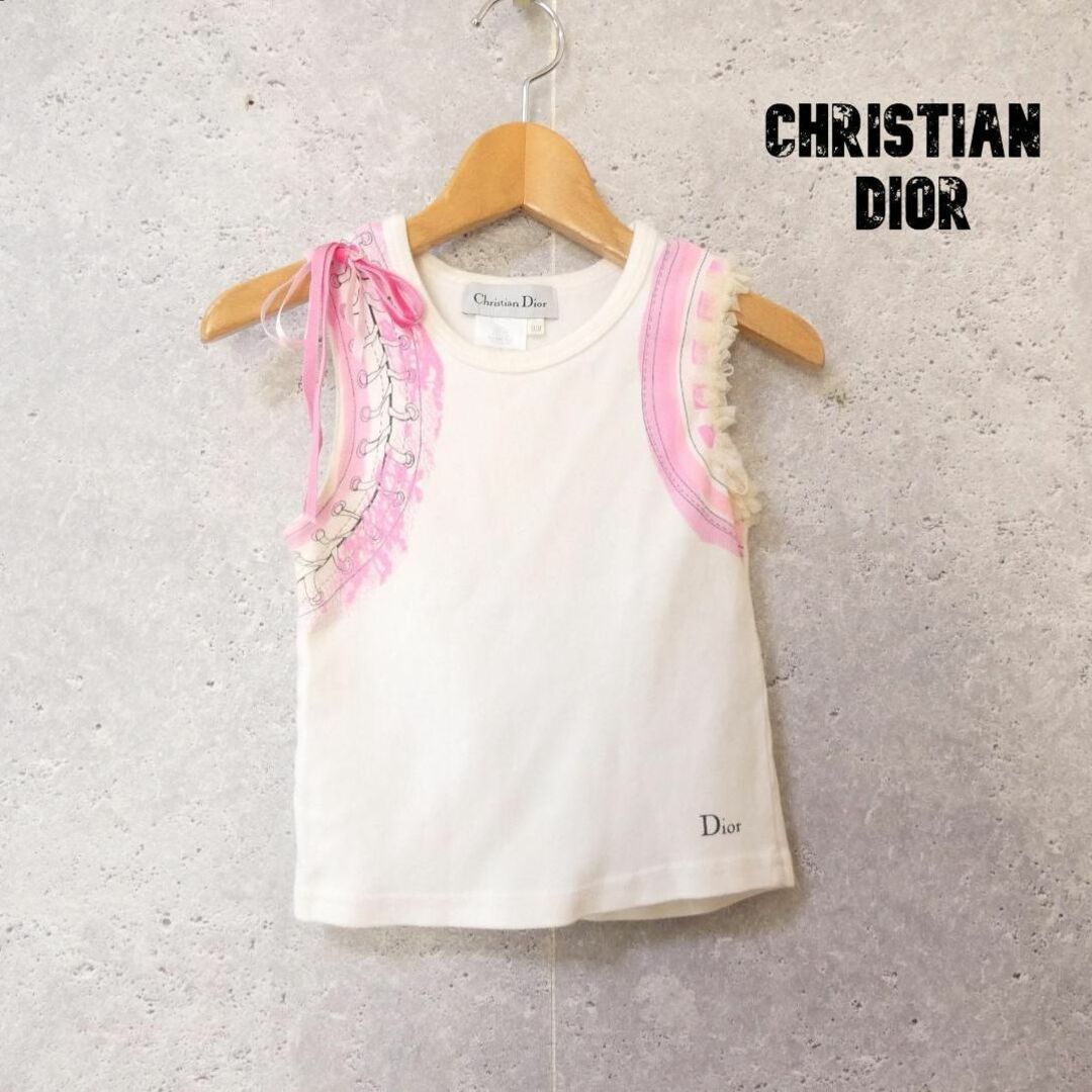 375㎝身幅美品 Christian Dior リボン フリル ジッププリント タンクトップ