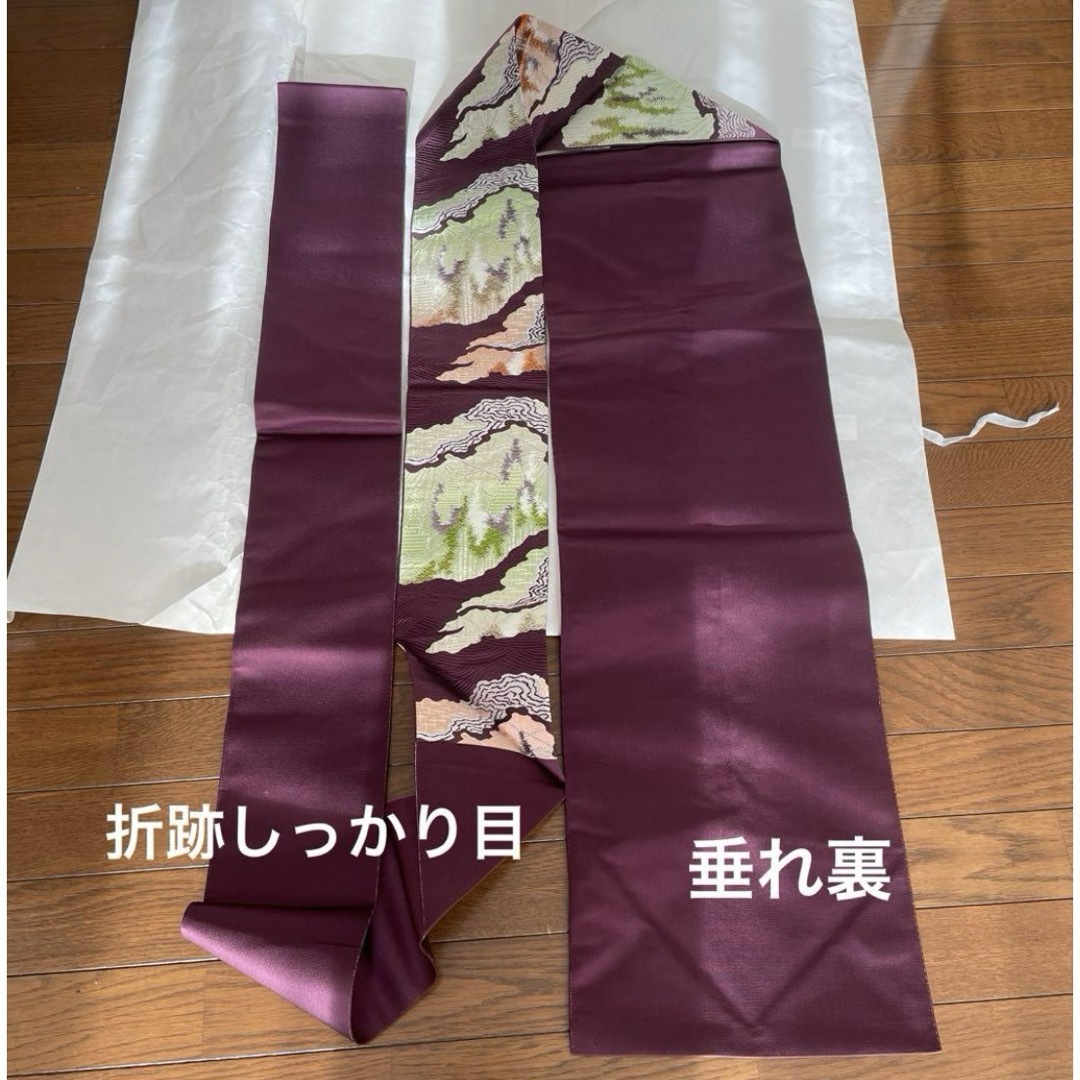 名古屋帯　(紫地×黄緑×橙色 レディースの水着/浴衣(帯)の商品写真