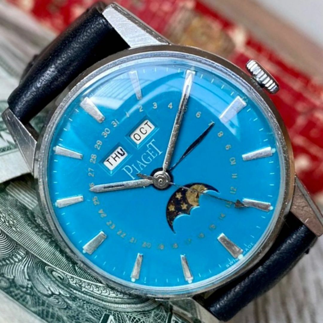 PIAGET(ピアジェ)の【個性的】ピアジェ ムーンフェイズ メンズ腕時計 ブルー 自動巻 ヴィンテージ メンズの時計(腕時計(アナログ))の商品写真
