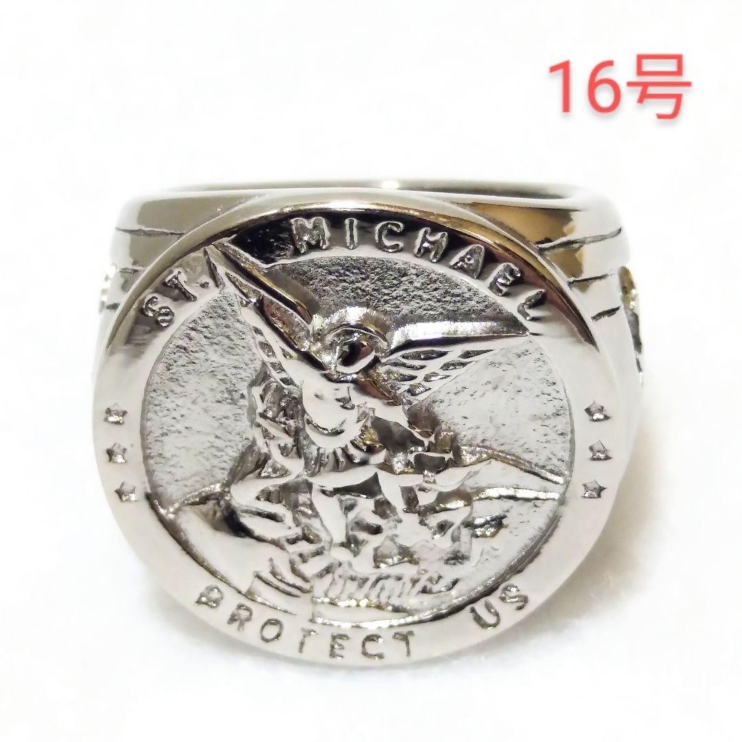 16号　シルバー 大天使ミカエル  シグネットリング 指輪 メンズレディース メンズのアクセサリー(リング(指輪))の商品写真