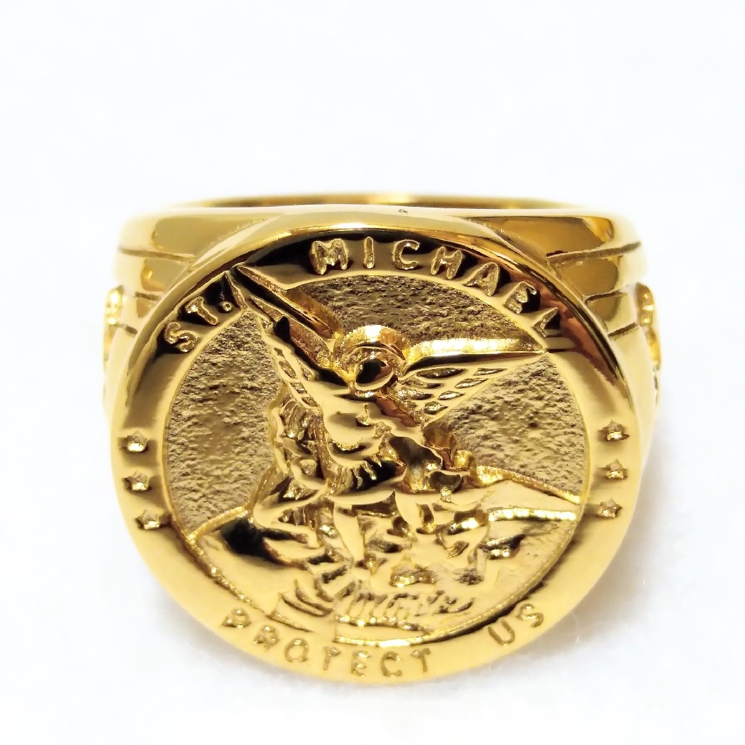 ゴールド 大天使ミカエル 16号  シグネットリング 指輪  メンズレディース メンズのアクセサリー(リング(指輪))の商品写真