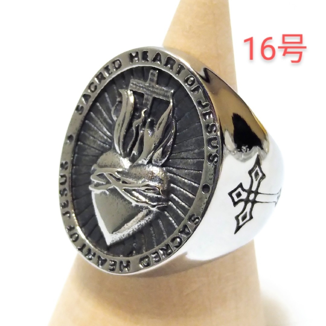 聖心 ハート ステンレス シグネットリング 16号 指輪シルバーメンズレディース メンズのアクセサリー(リング(指輪))の商品写真