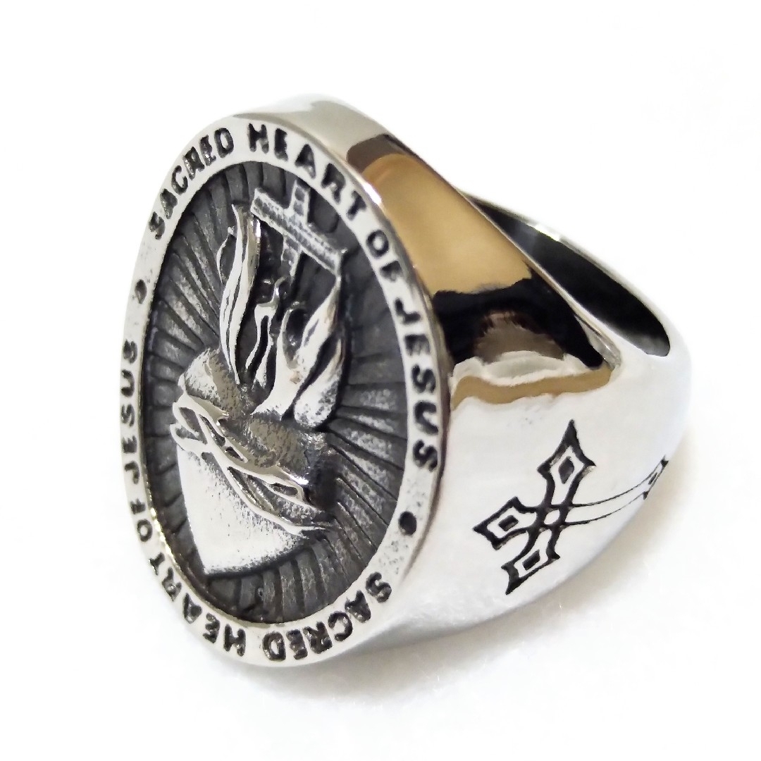 聖心 ハート ステンレス シグネットリング 18号 指輪シルバーメンズレディース メンズのアクセサリー(リング(指輪))の商品写真
