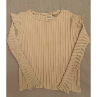 ザラキッズ(ZARA KIDS)のZARA ザラキッズ　リブフリル長袖トップス　110cm アイボリー(ニット)