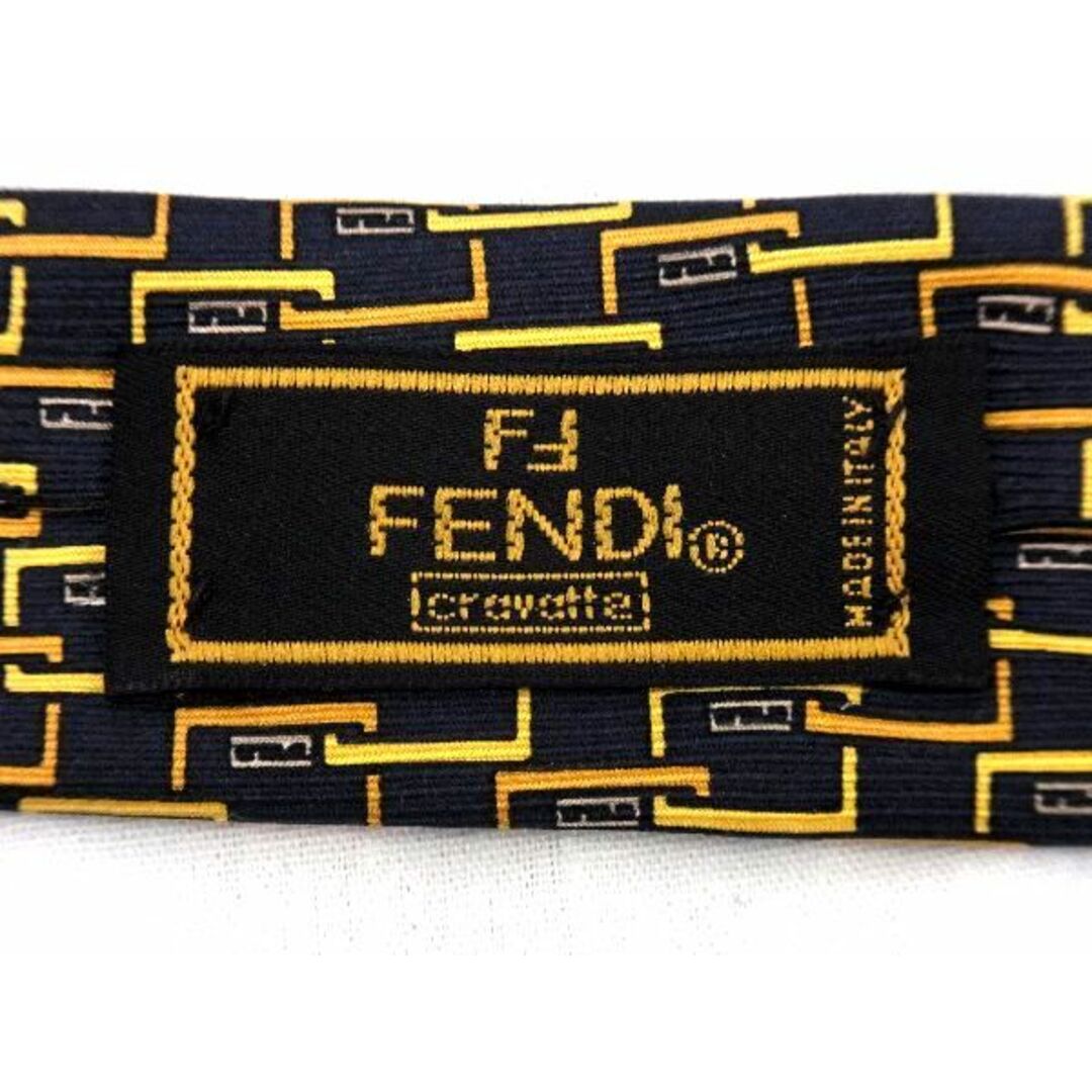 FENDI(フェンディ)のFENDI フェンディ シルク100% ネクタイ 紳士 ビジネス メンズ ネイビー系×イエロー系 DD4937 メンズのファッション小物(ネクタイ)の商品写真