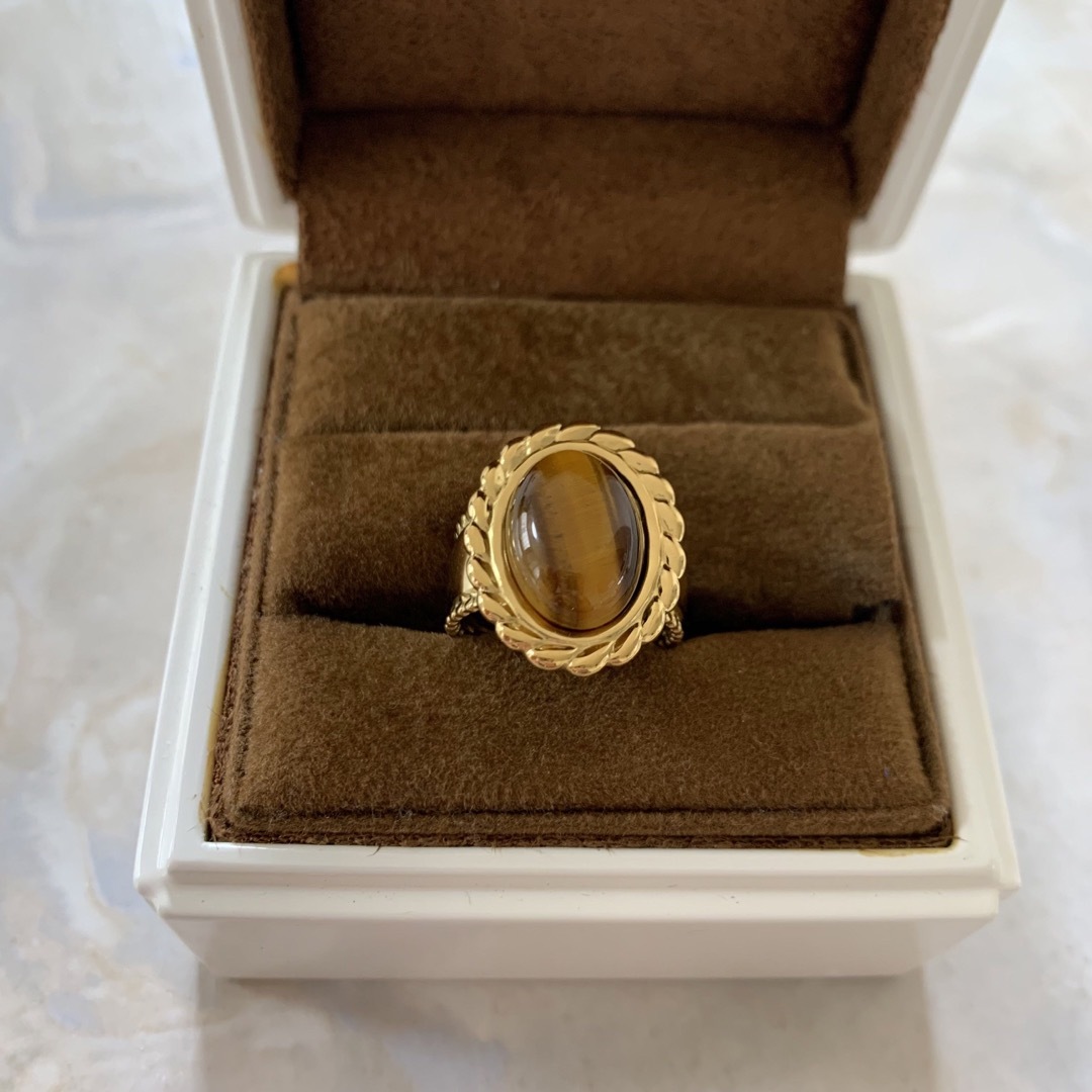 【stainless】タイガーストーン　リング　指輪　天然石　ステンレス　茶色　 レディースのアクセサリー(リング(指輪))の商品写真
