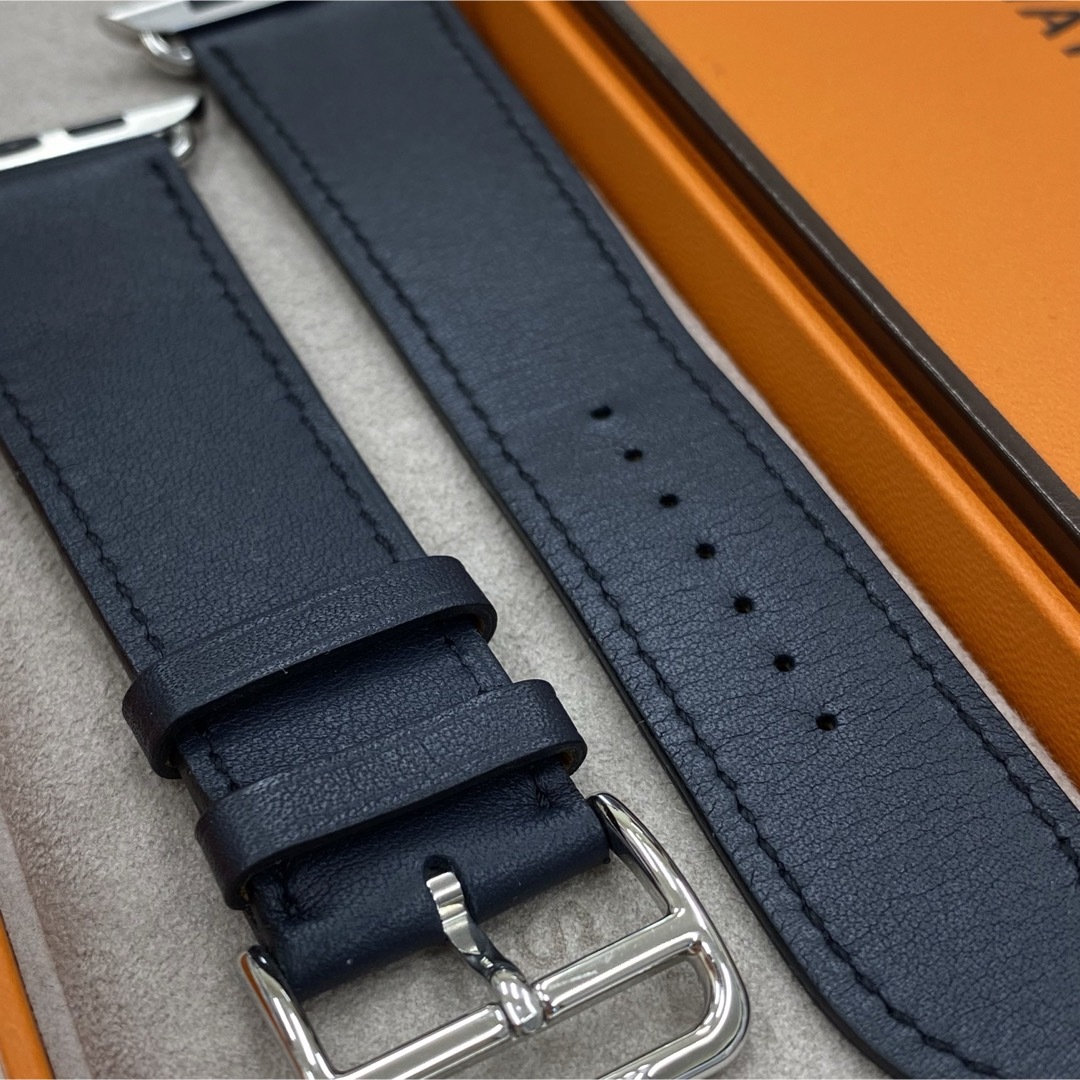 Apple Watch - アップルウォッチ シンプルベルト 紺.エルメス Apple