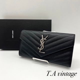 サンローラン ヴィンテージ Yロゴ ステッチ がま口 ゴールド金具 長財布 レザー レディース SAINT LAURENT 【1-0116975】