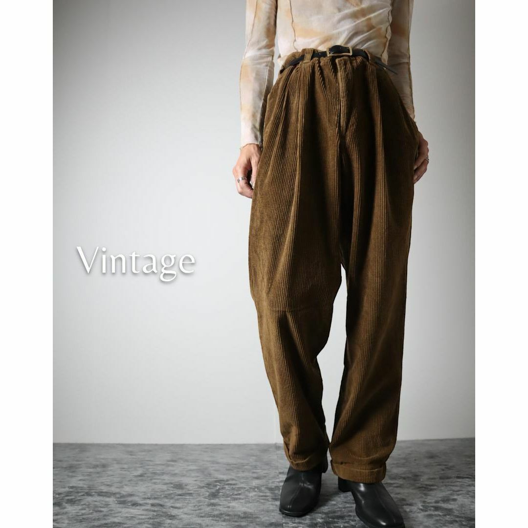 ART VINTAGE(アートヴィンテージ)の【vintage】2タック ワイド 太畝 コーデュロイパンツ 茶 W36 USA メンズのパンツ(チノパン)の商品写真