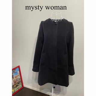 ミスティウーマン(mysty woman)のミスティウーマン　ノーカラー襟付き2way カシミヤブレンドAラインコート(ノーカラージャケット)