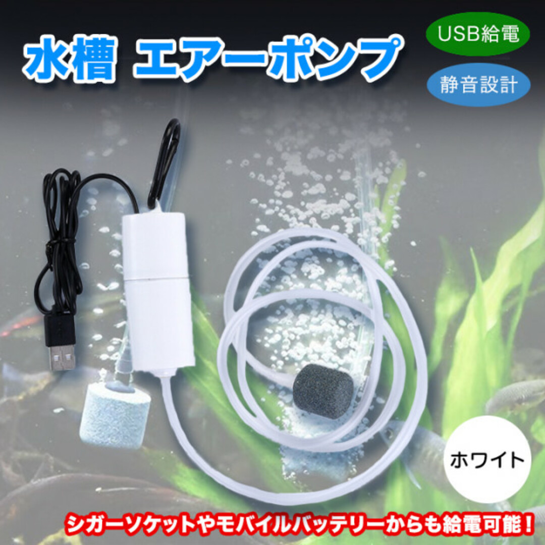 USB給電 ホワイト エアポンプ 水槽 釣り 小型 持ち運び エアレーション その他のペット用品(アクアリウム)の商品写真