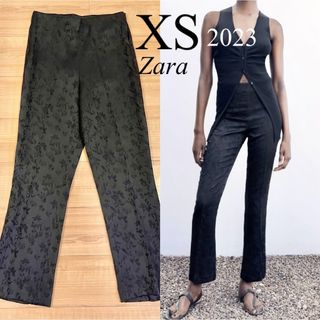 ザラ(ZARA)のZaraザラ ジャガード パンツ レディース 黒(カジュアルパンツ)