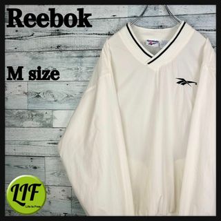 リーボック(Reebok)の【希少】リーボック 刺繍ロゴ 90s リブライン ナイロンジャケット ホワイト(ナイロンジャケット)