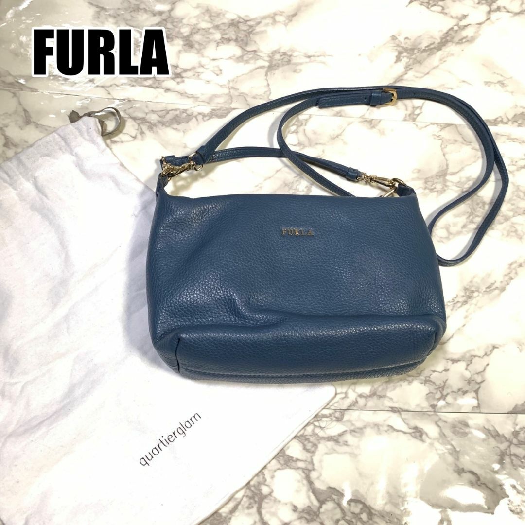 Furla(フルラ)のフルラ ショルダーバッグ ハンドバッグ ブルー ロゴ 保存袋付き #B155 レディースのバッグ(ショルダーバッグ)の商品写真