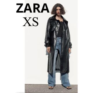 ザラ(ZARA)のザラ フェイクレザー コート ロングコート レディース 黒(ロングコート)