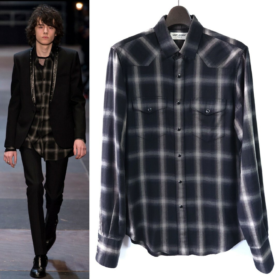 メンズ13AW SAINT LAURENT PARIS オンブレウエスタンシャツ