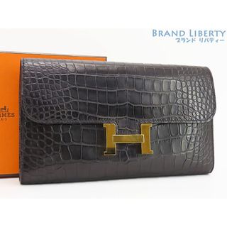 エルメス(Hermes)の美品エルメスコンスタンス ロングアリゲーターマット二つ折り長財布ブラッ(財布)