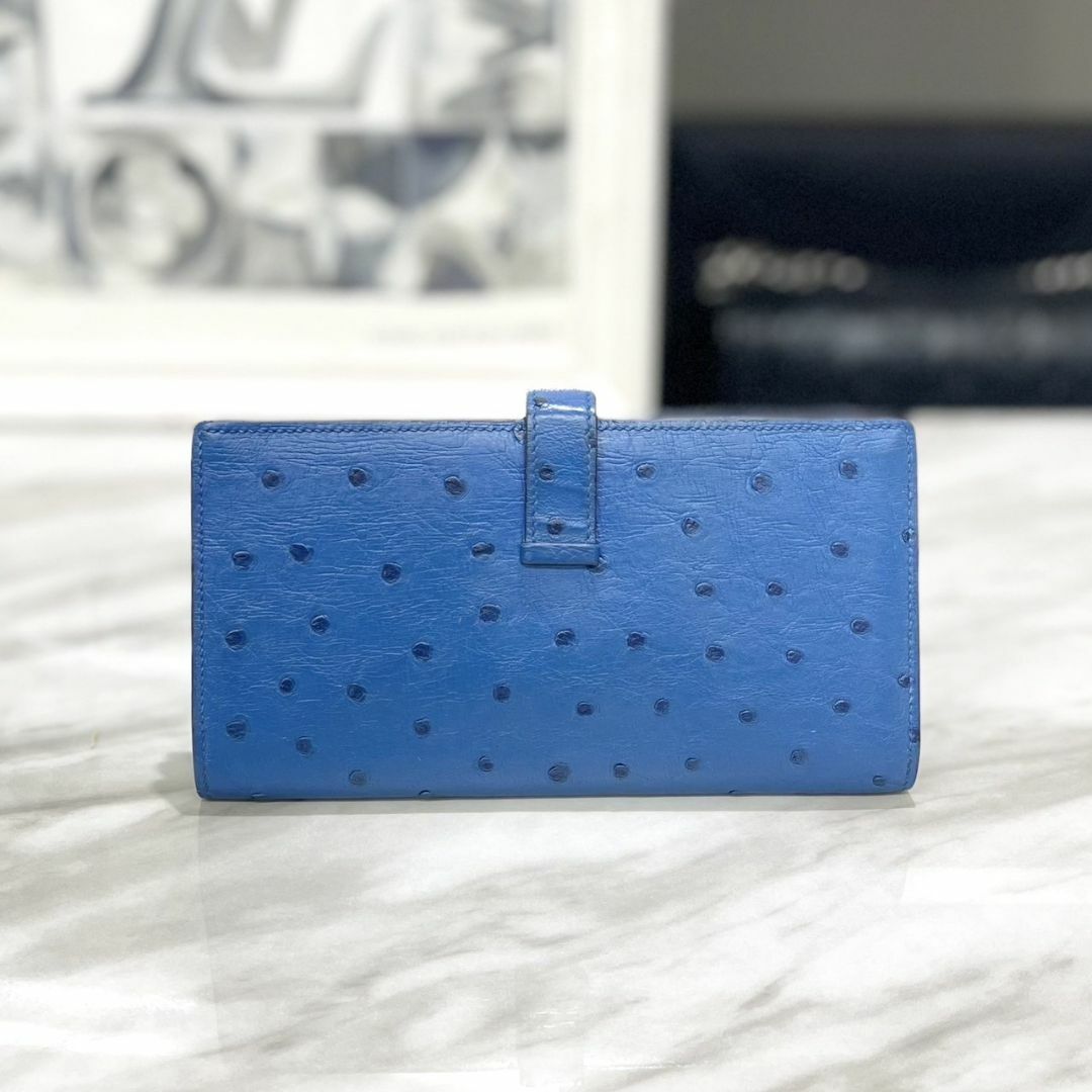 Hermes - 美品☆ エルメス 長財布 ベアンスフレ オーストリッチ 青 □P