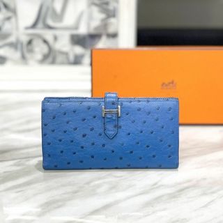 エルメス(Hermes)の美品☆　エルメス　長財布　ベアンスフレ　オーストリッチ　青　□P刻印(財布)