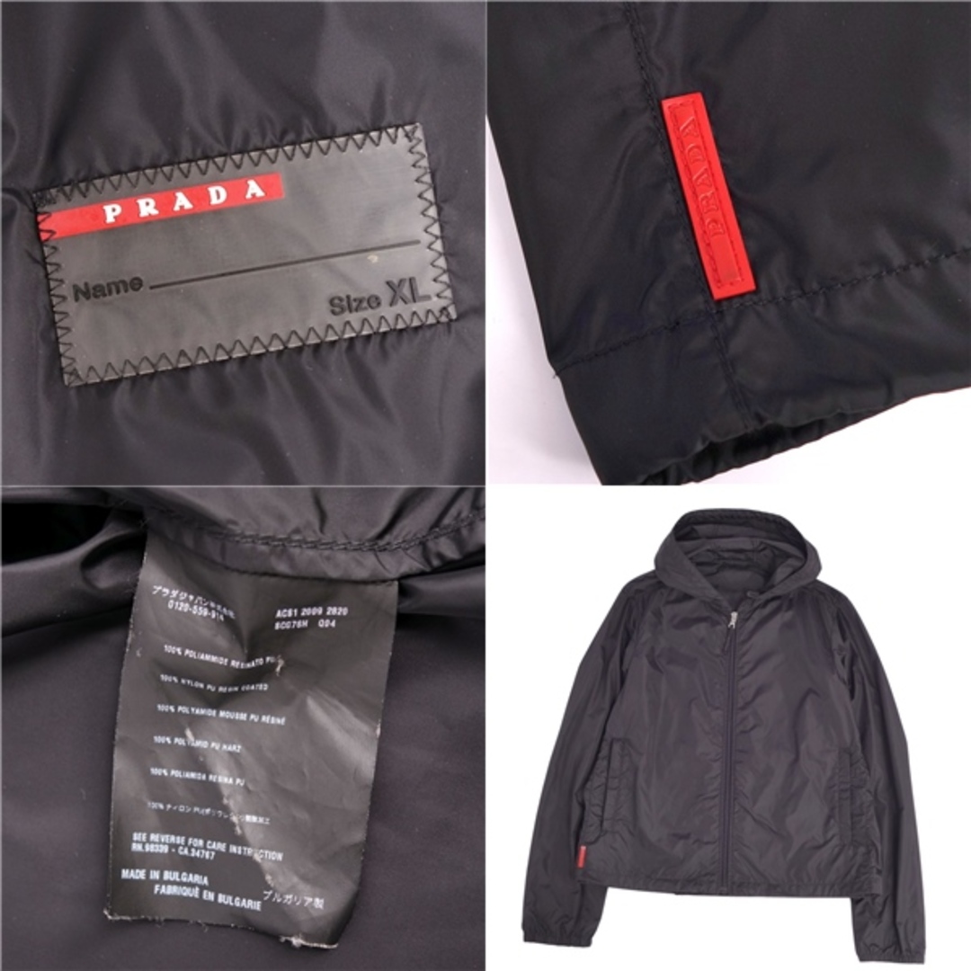 美品 プラダ スポーツ PRADA SPORT ジャケット パーカー ジップアップ ナイロン 無地 アウター メンズ XL ブラック