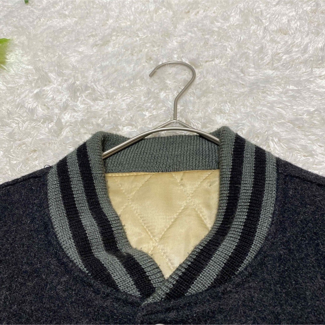 ジャケット ブルゾン 刺繍 スタジャン ワッペン 袖レザー レトロ 古着