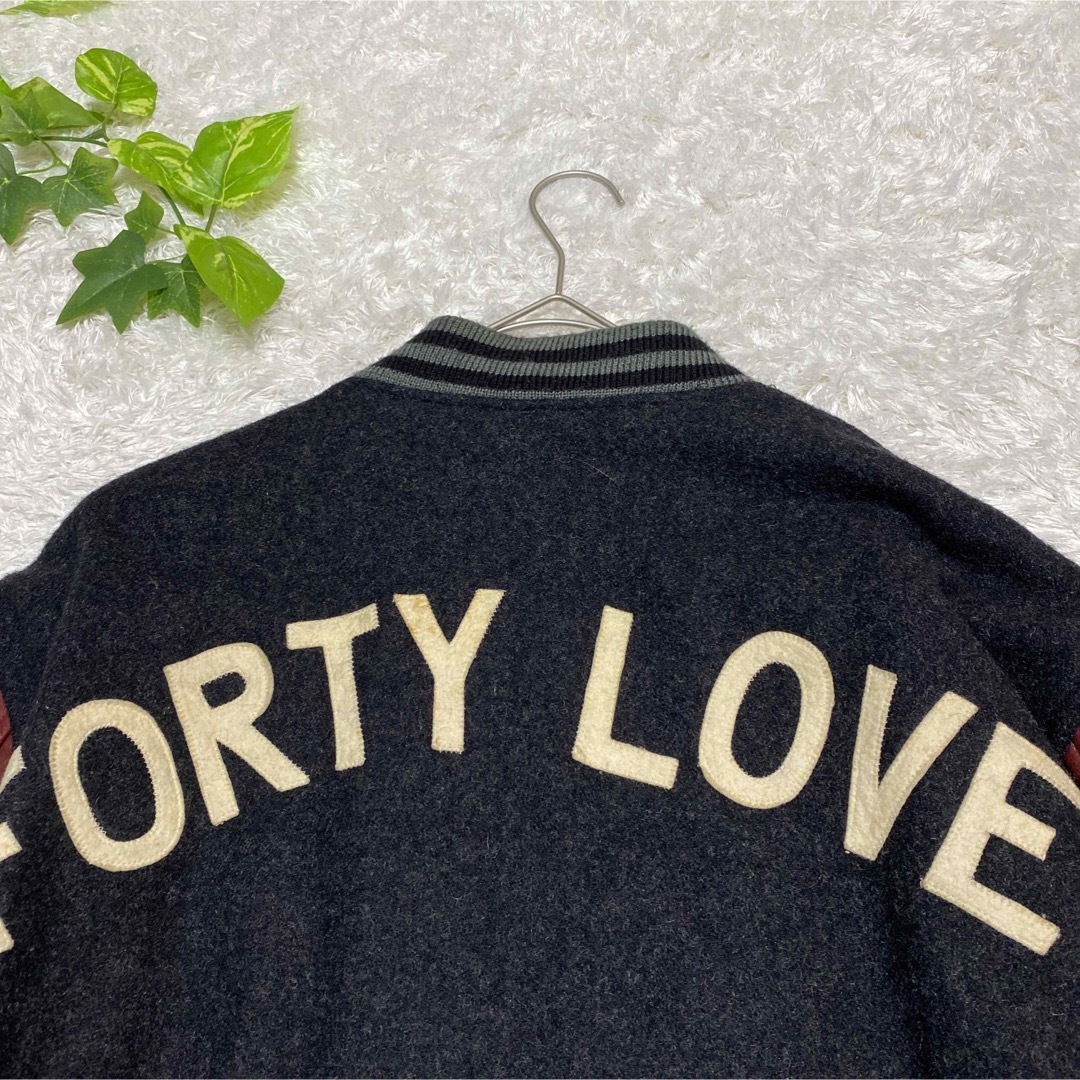 ジャケット ブルゾン 刺繍 スタジャン ワッペン 袖レザー レトロ 古着