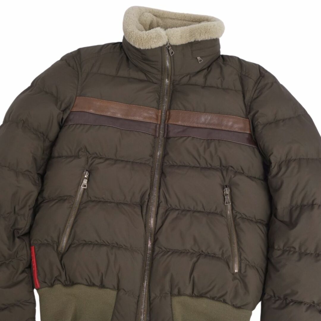 美品 プラダ スポーツ PRADA SPORT ジャケット ダウンジャケット 襟ムートン レザー アウター メンズ イタリア製 46(S相当) カーキ 美品 プラダ スポーツ PRADA SPORT ジャケット ダウンジャケット 襟ムートン レザー アウター メンズ イタリア製 46(S相当) カーキ