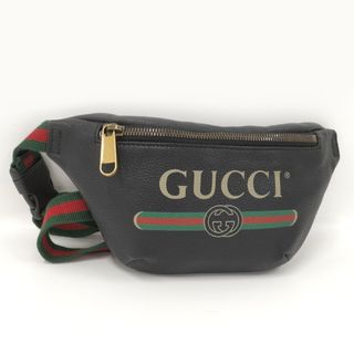 グッチ(Gucci)のGUCCI ボディバッグ シェリーライン ロゴプリント レザー ブラック(ボディーバッグ)