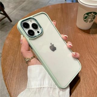 【560220IP13】スマホ ケース クリア+グリーン iPhone13(iPhoneケース)