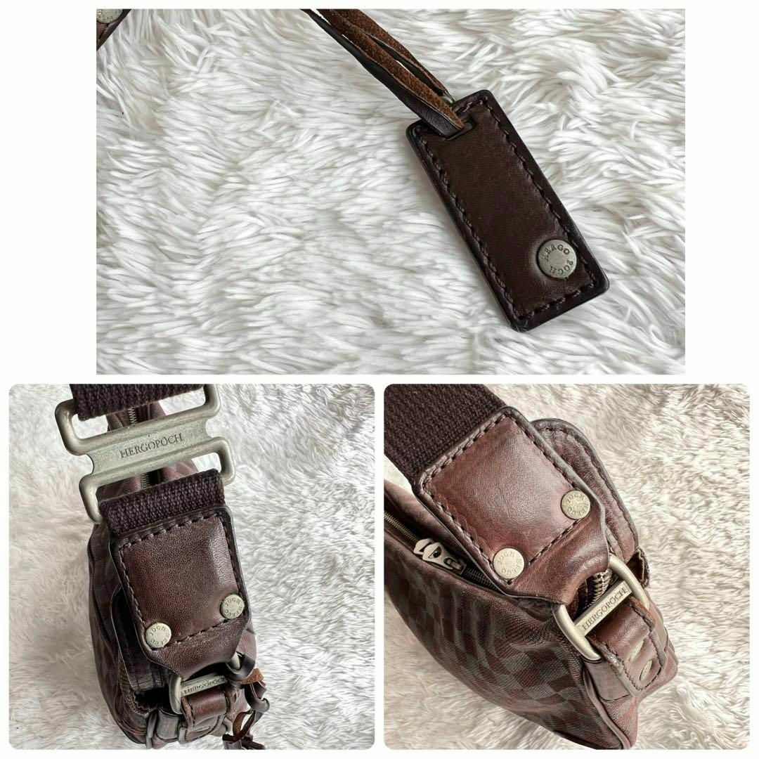 エルゴポック ボディバッグ レザー デニム チェック ロゴ金具 ショルダーバッグ エルゴポック ボディバッグ レザー デニム チェック ロゴ金具 ショルダーバッグ